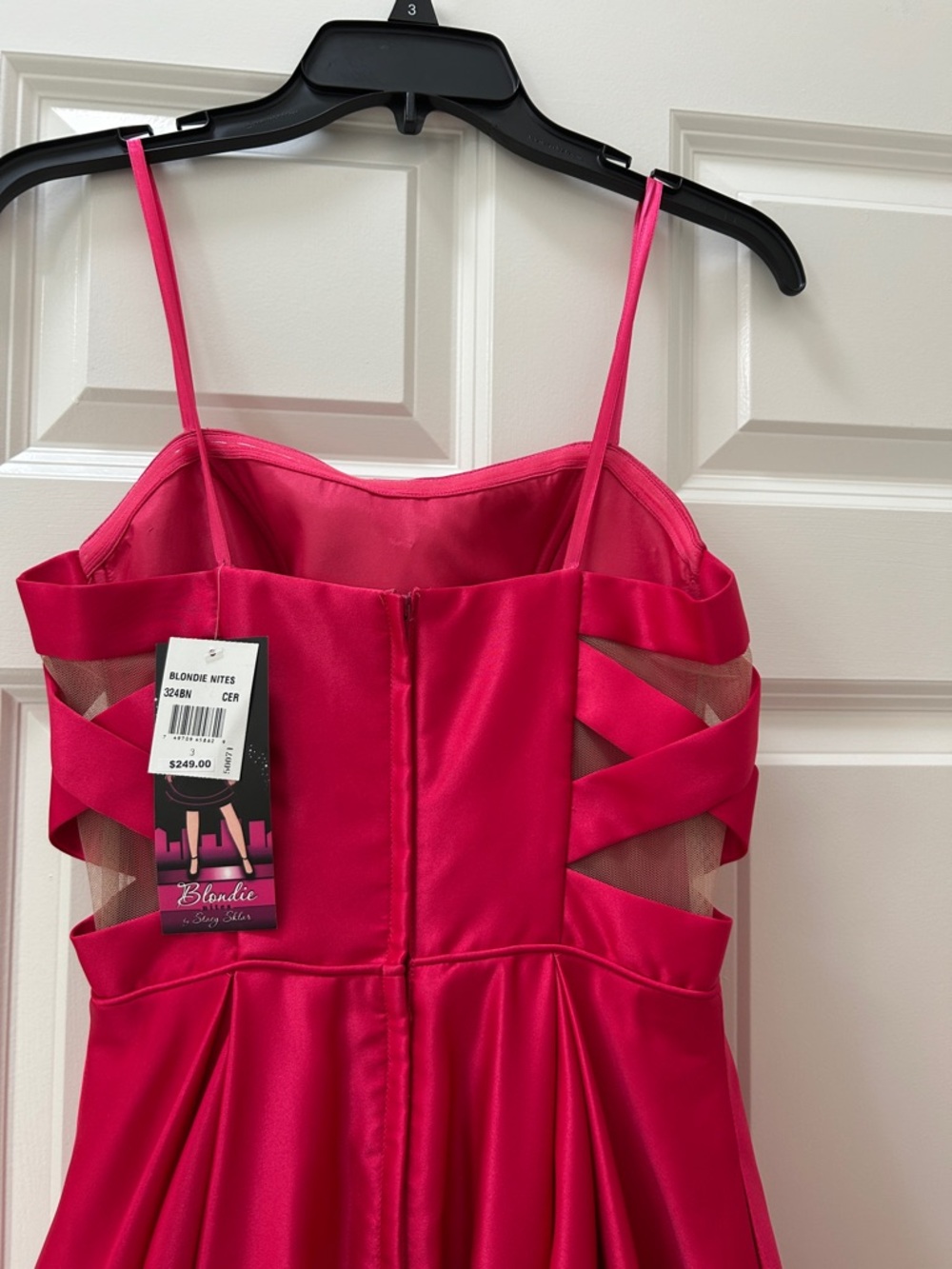 Blondie Nites by Stacy Sklar Hot Pink Satin Spaghetti-Strap Party or Prom Gown